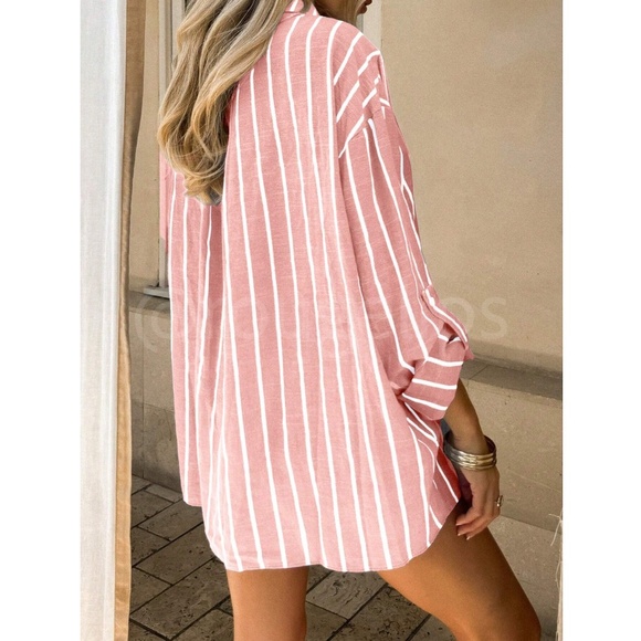 Redwood Pink Shirt White Stripes Button Down Long Sleeve - Picture 3 of 5